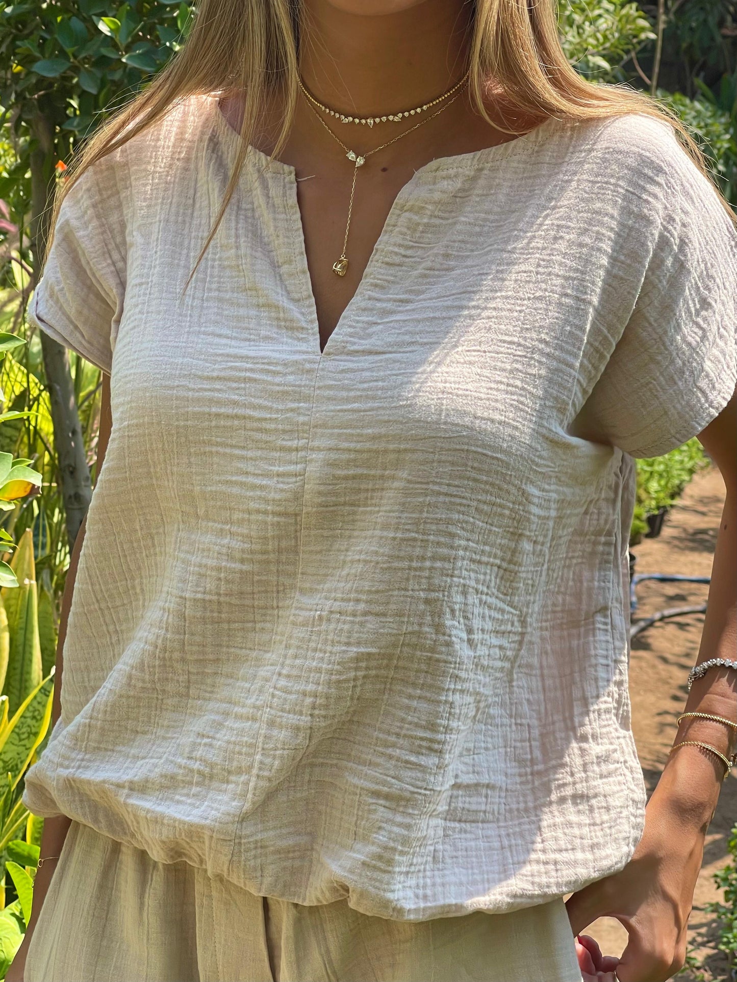 beige linen set