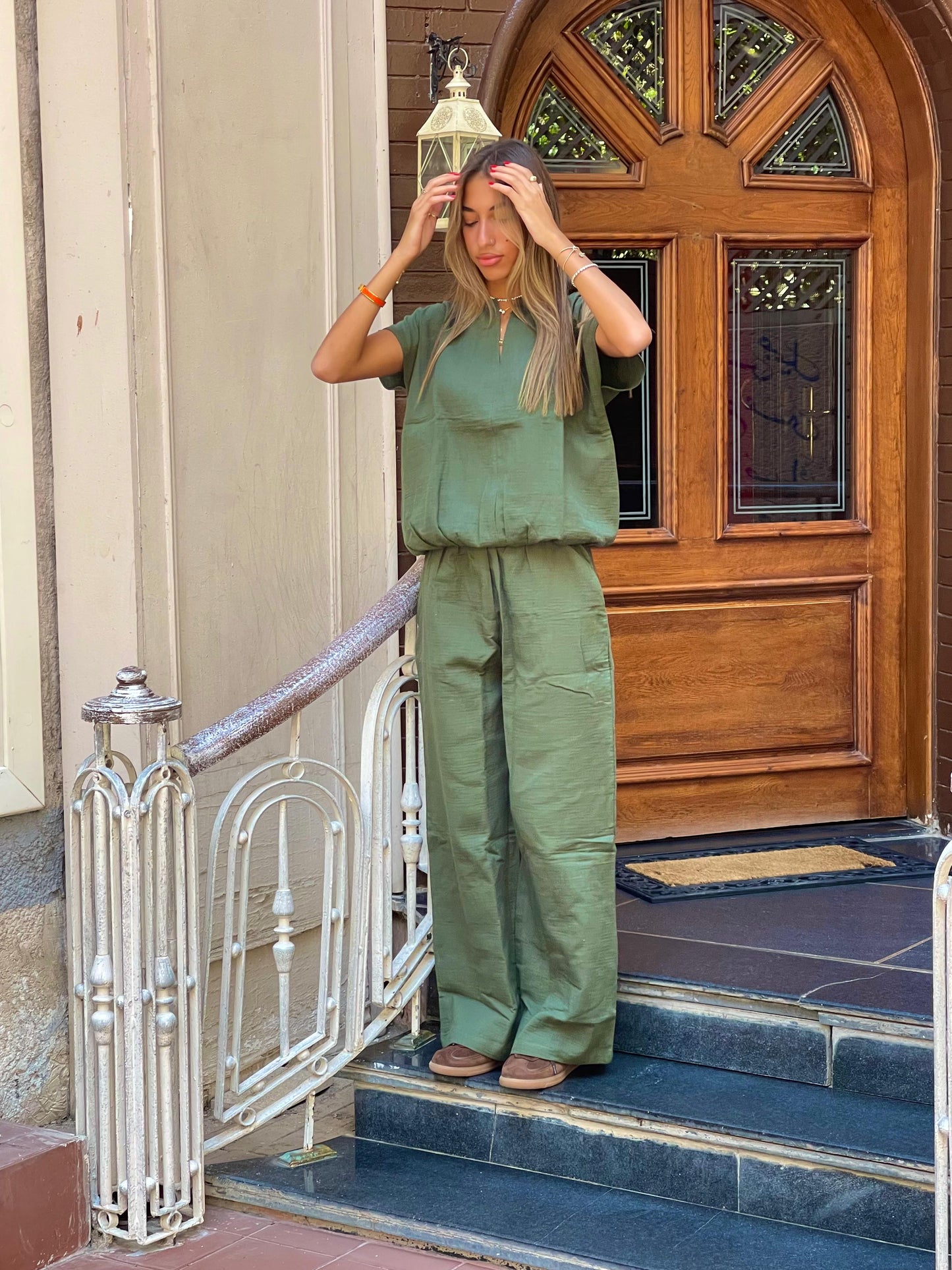 olive linen set