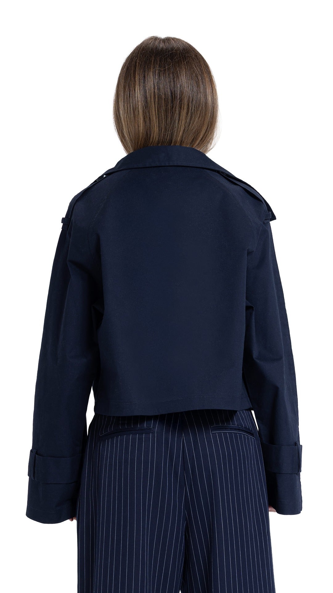 High-Collar Crop Coat in Navy