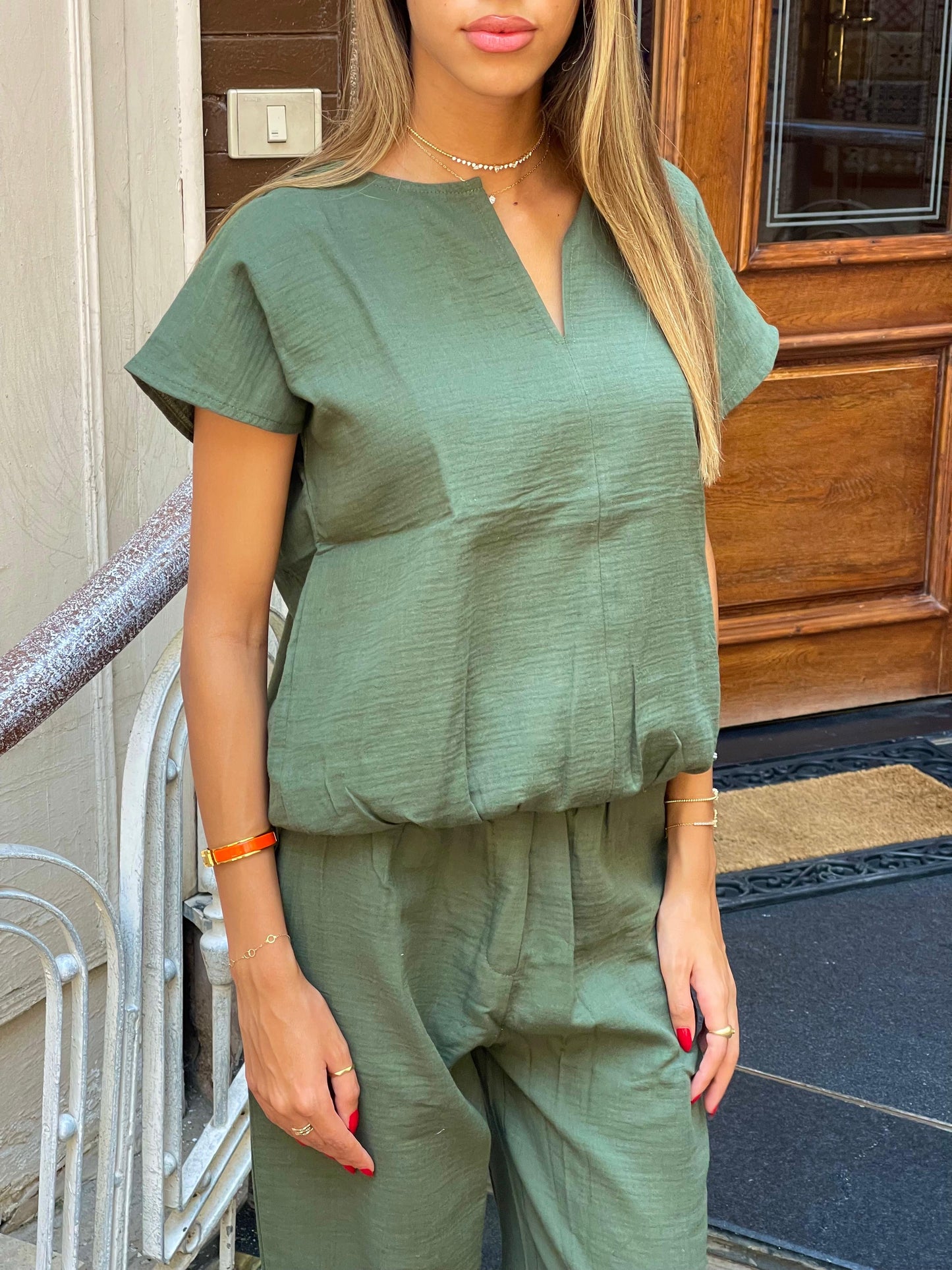 olive linen set
