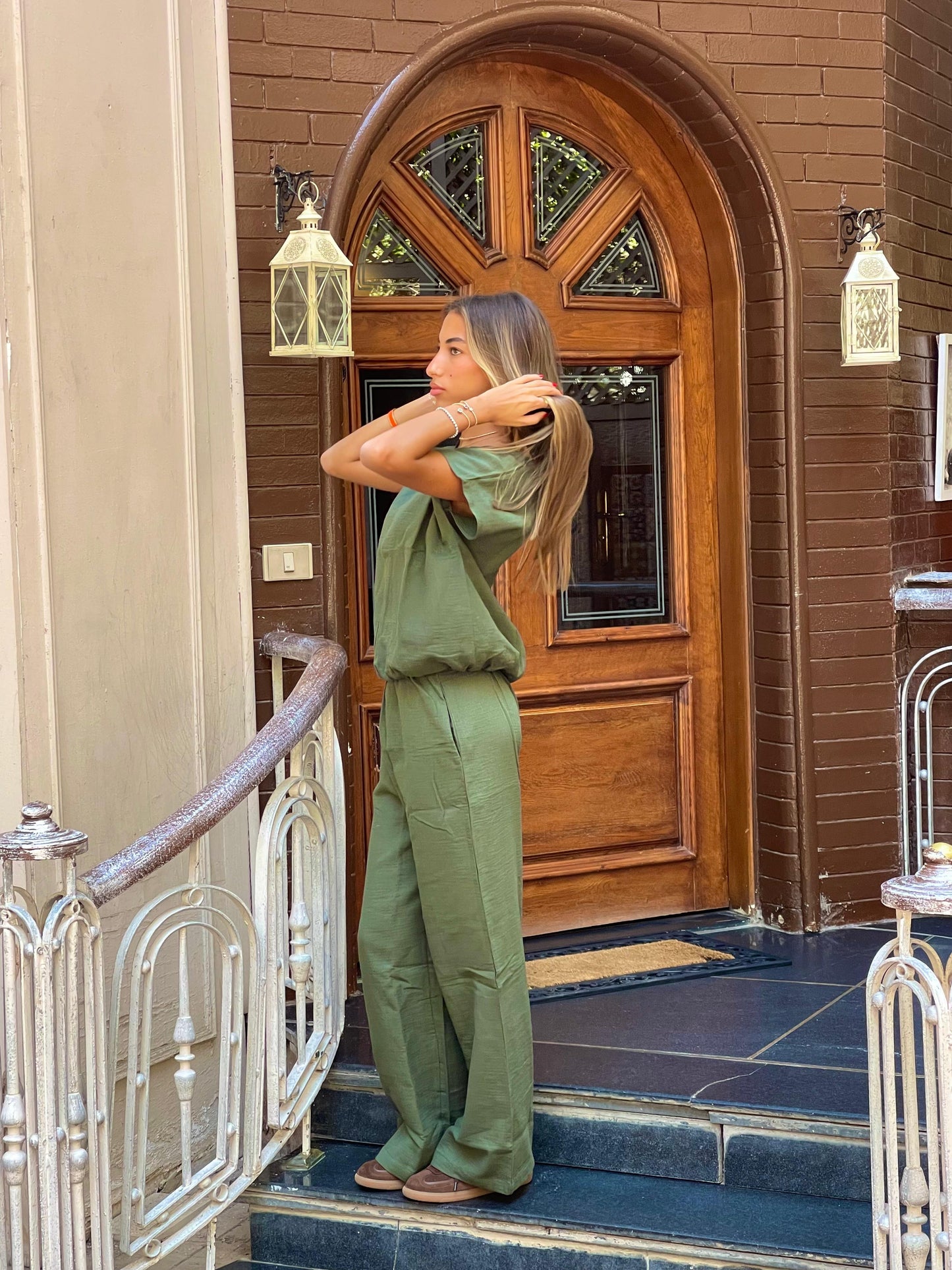 olive linen set