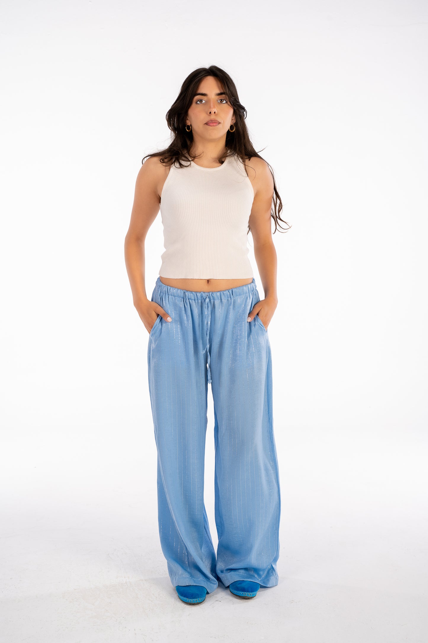 Blue Shimmery-Striped Pants