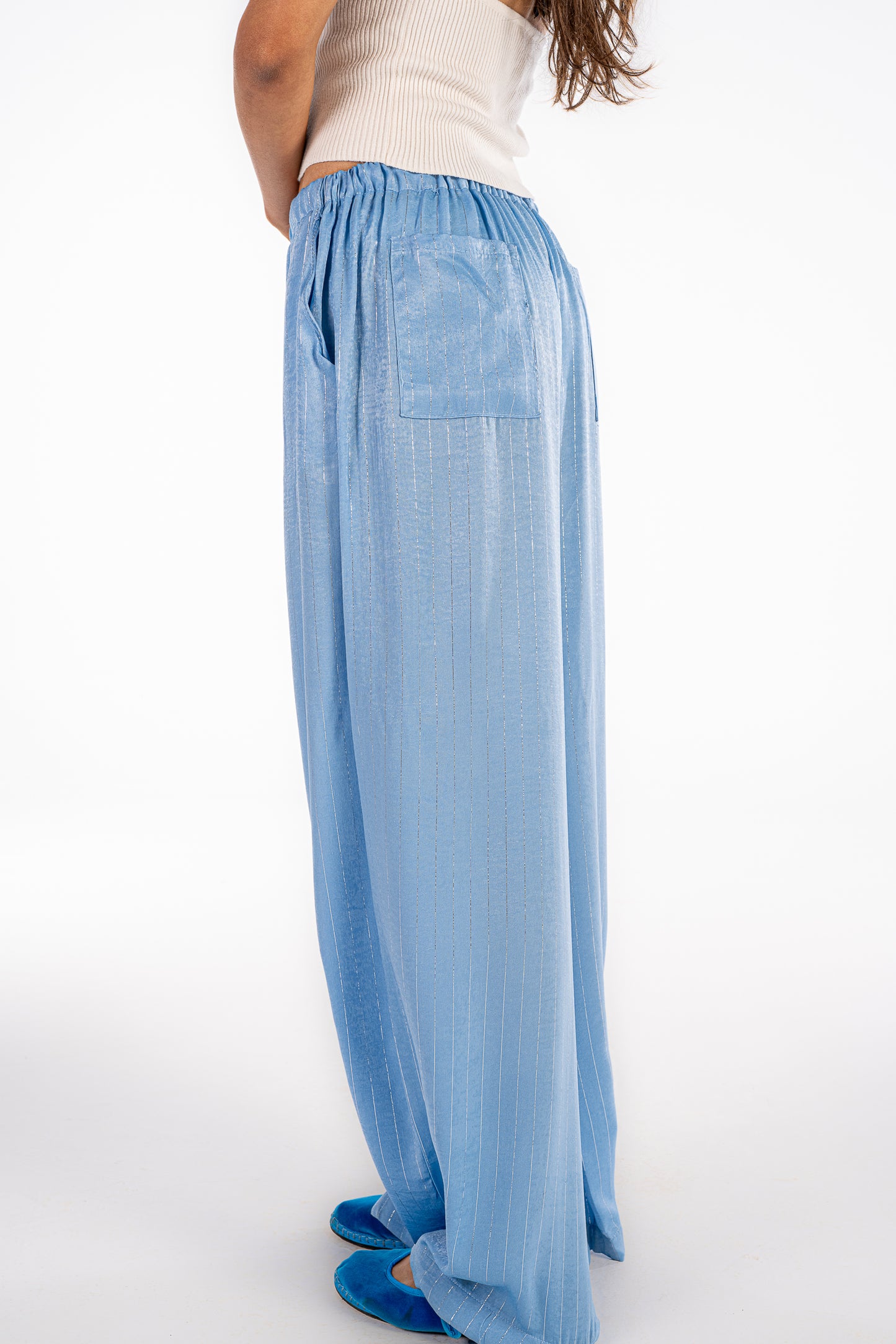 Blue Shimmery-Striped Pants