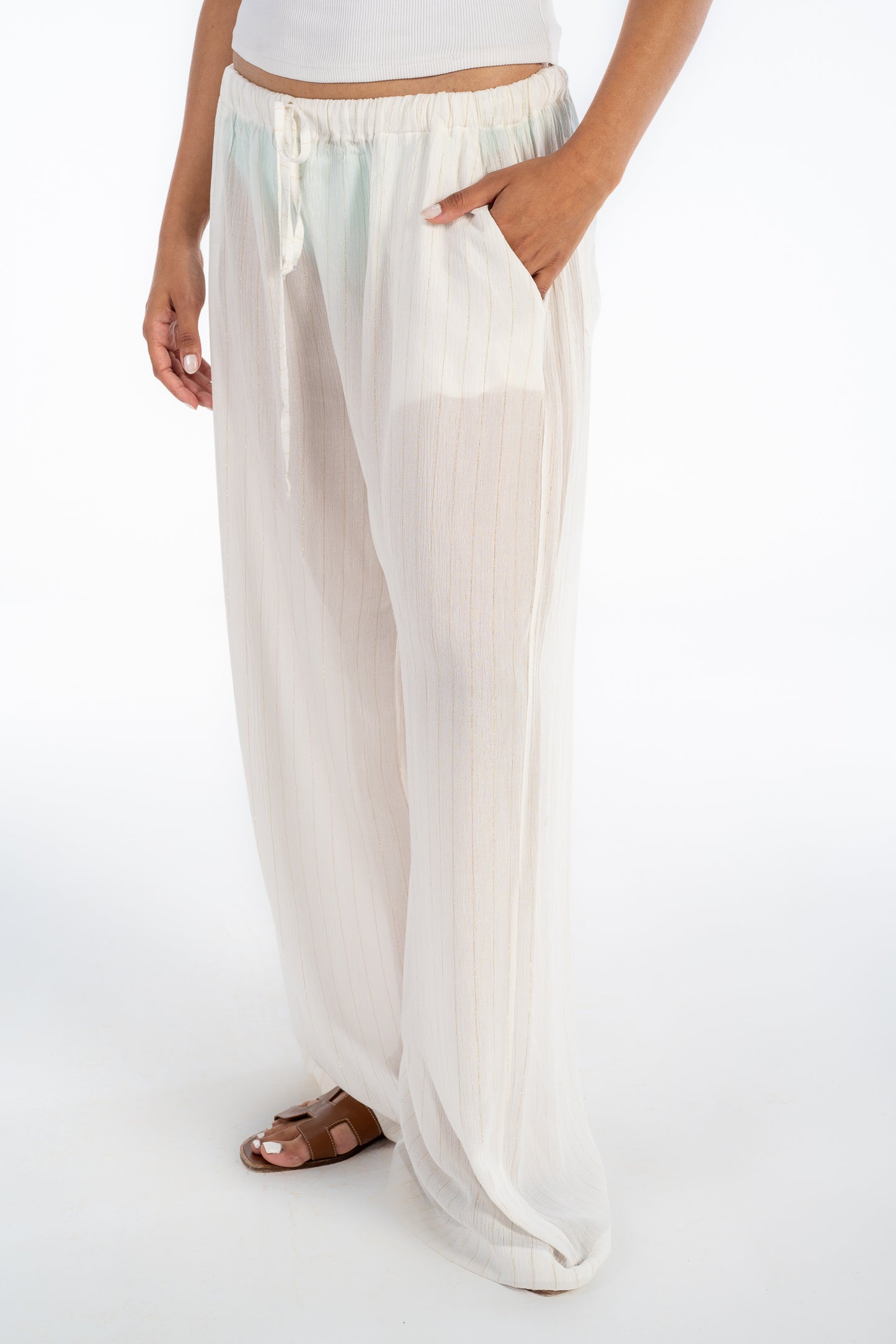 White Shimmery-Striped Pants