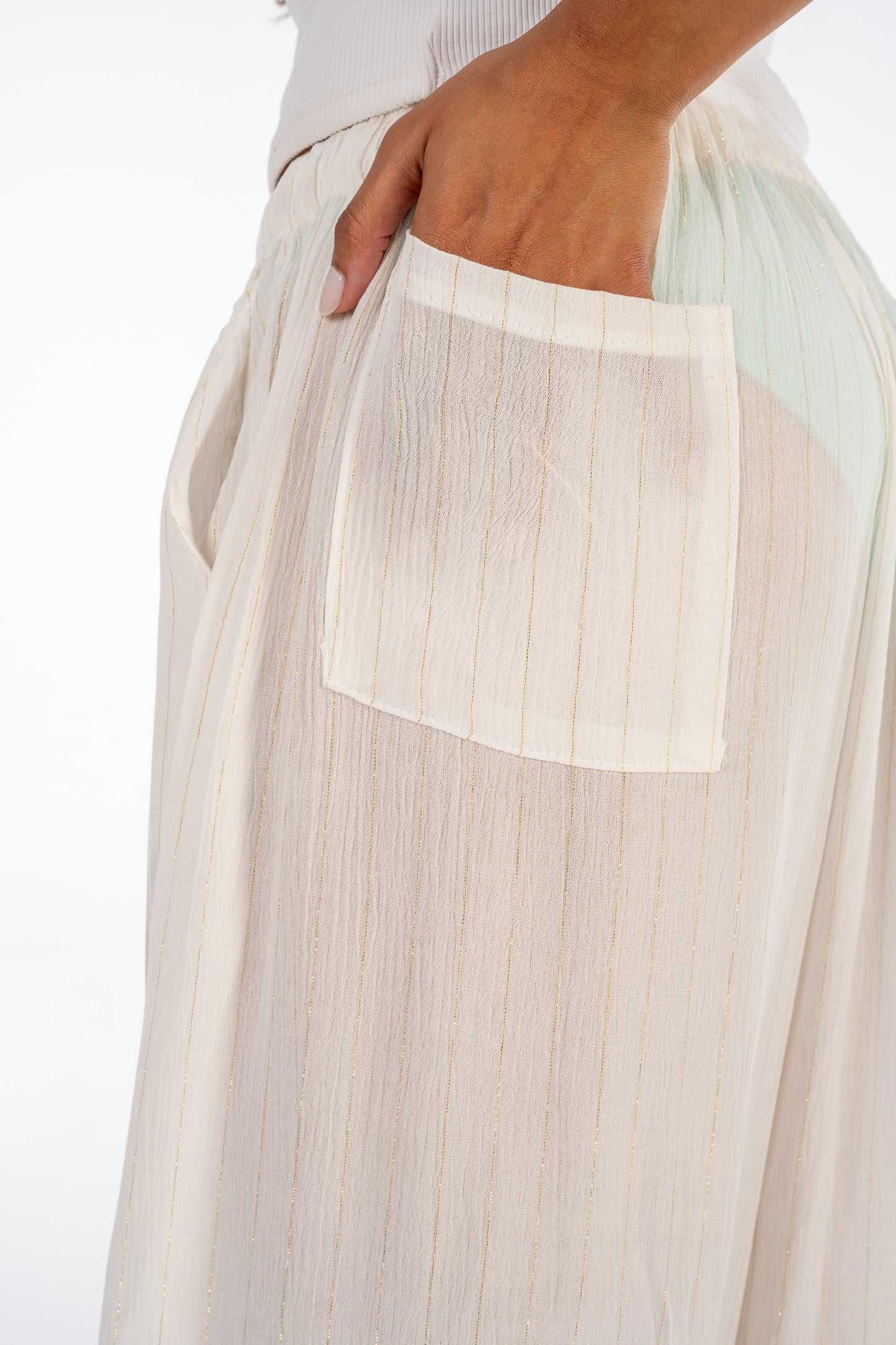 White Shimmery-Striped Pants