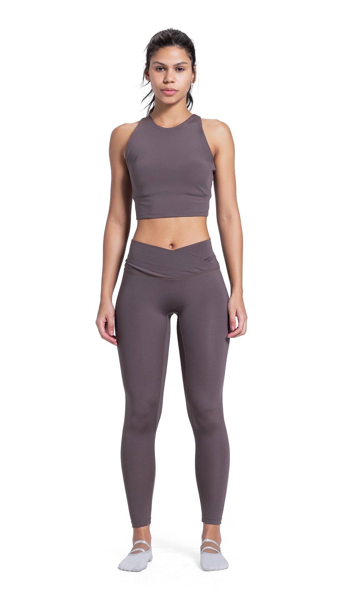 Brown cross line legging