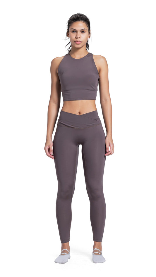 Brown cross line legging