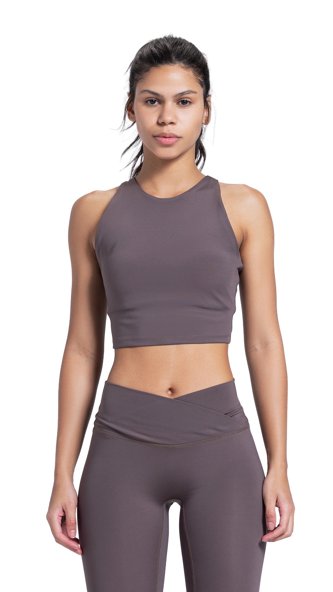 Brown cross back top