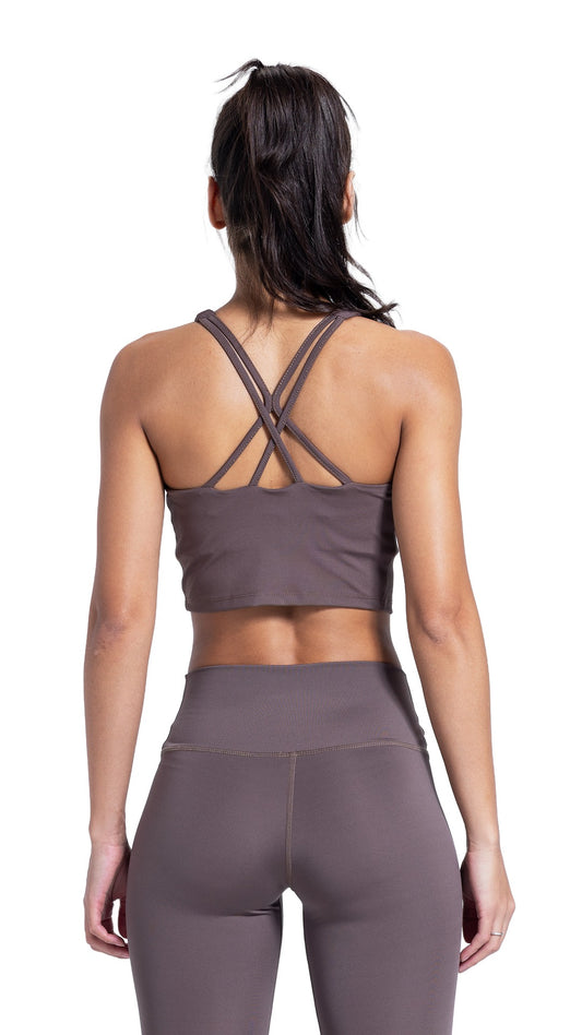 Brown cross back top