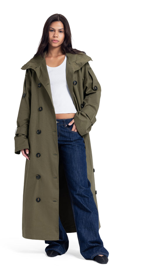 High-Collar Coat in Olive