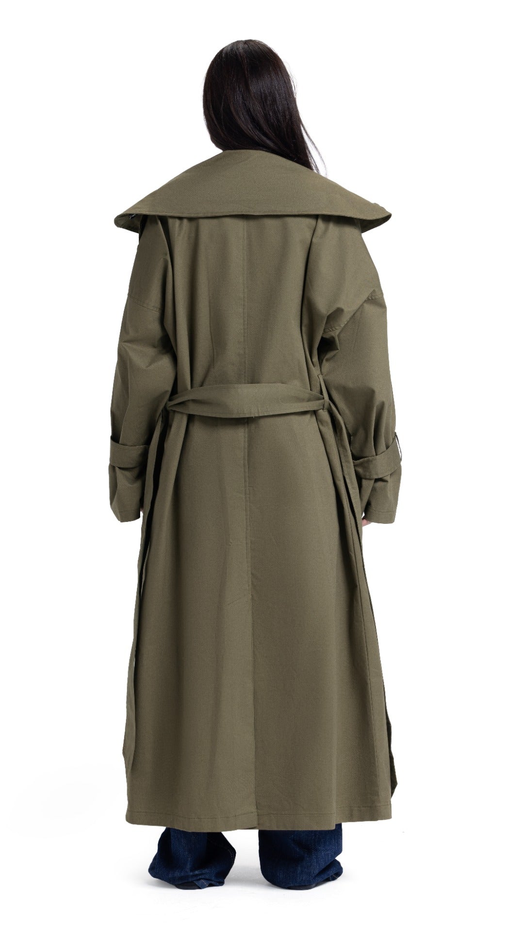 High-Collar Coat in Olive