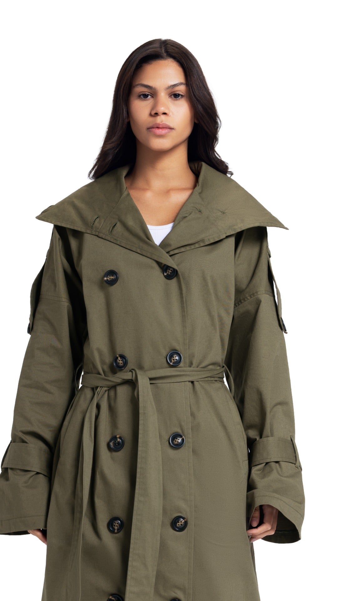 High-Collar Coat in Olive
