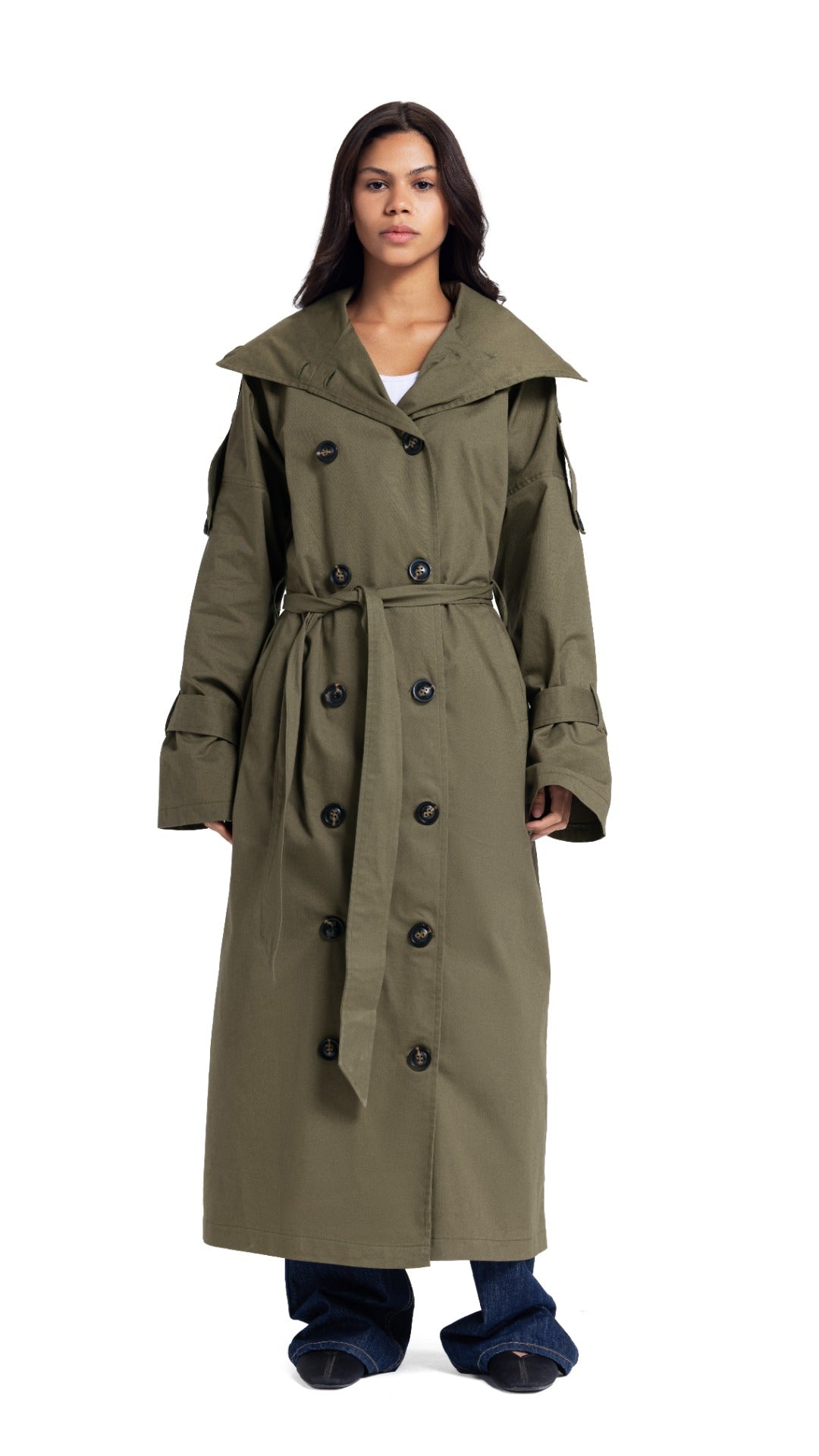 High-Collar Coat in Olive