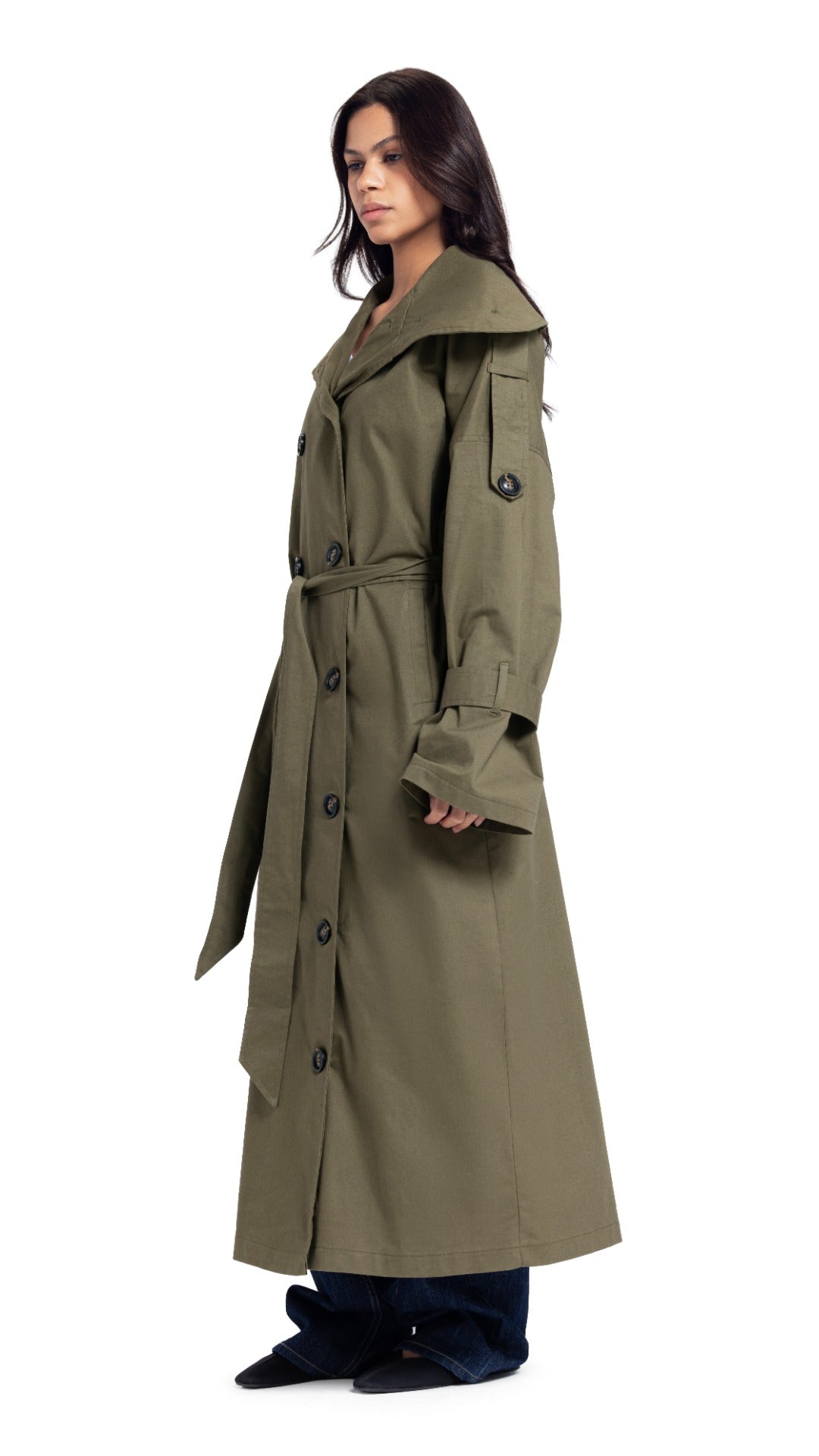 High-Collar Coat in Olive