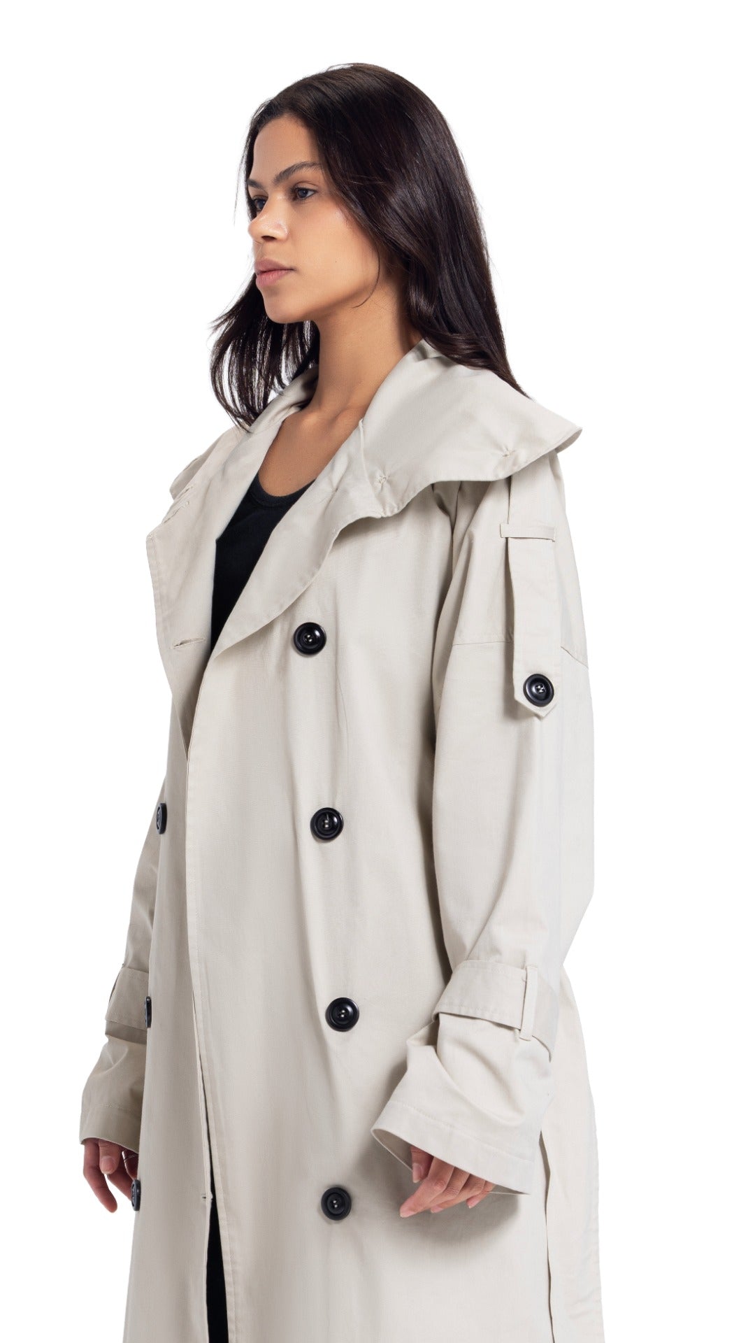 High-Collar Coat in Beige