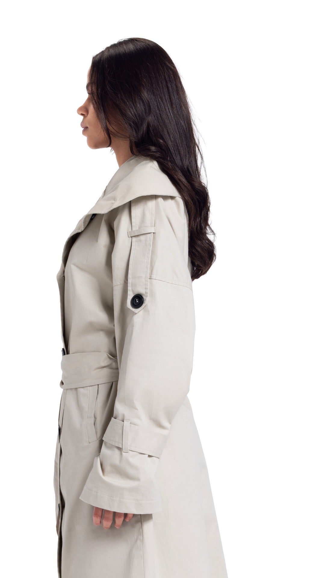 High-Collar Coat in Beige