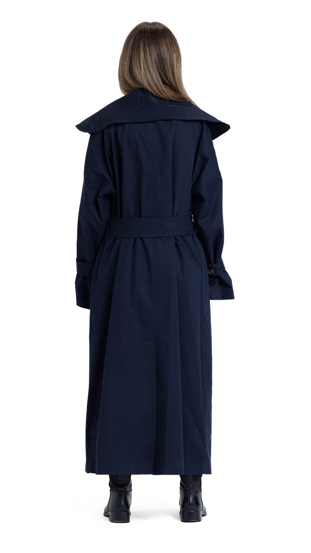 High-Collar Coat in Navy