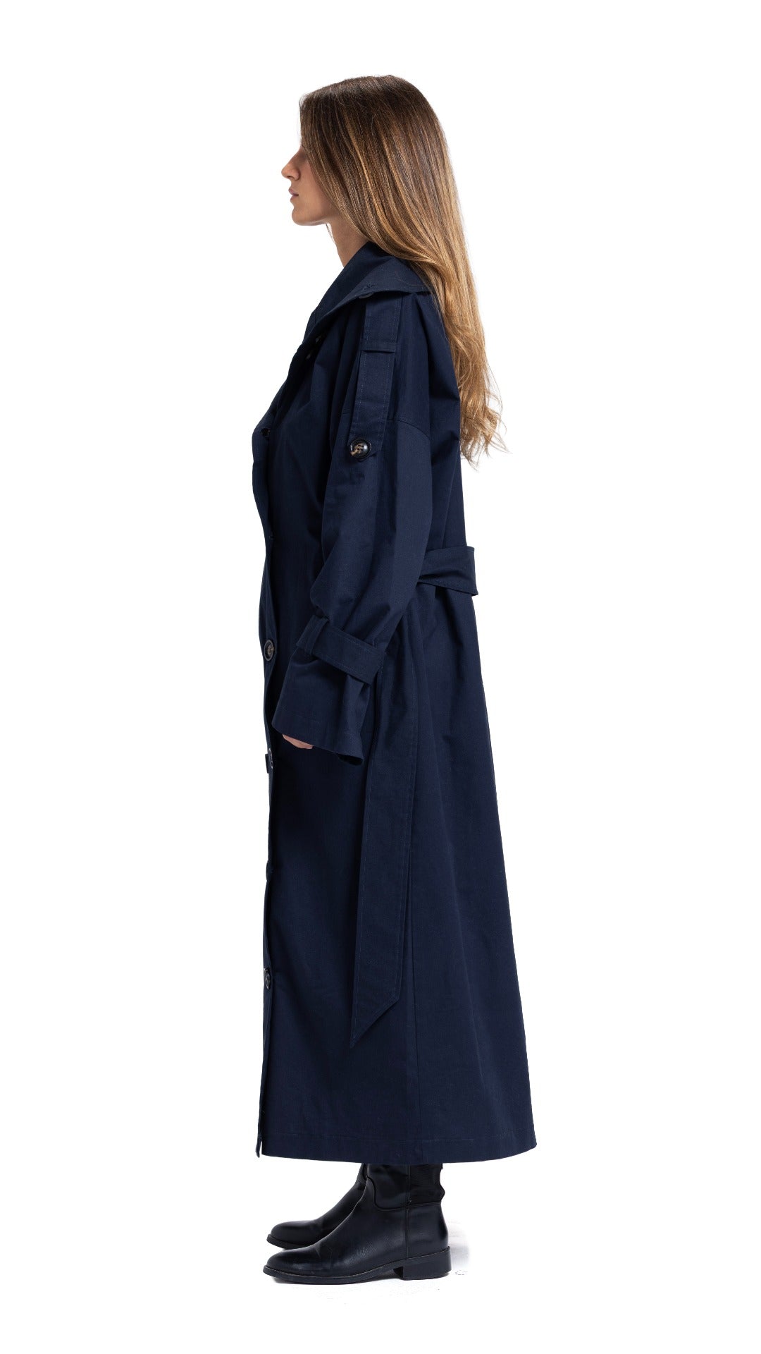 High-Collar Coat in Navy