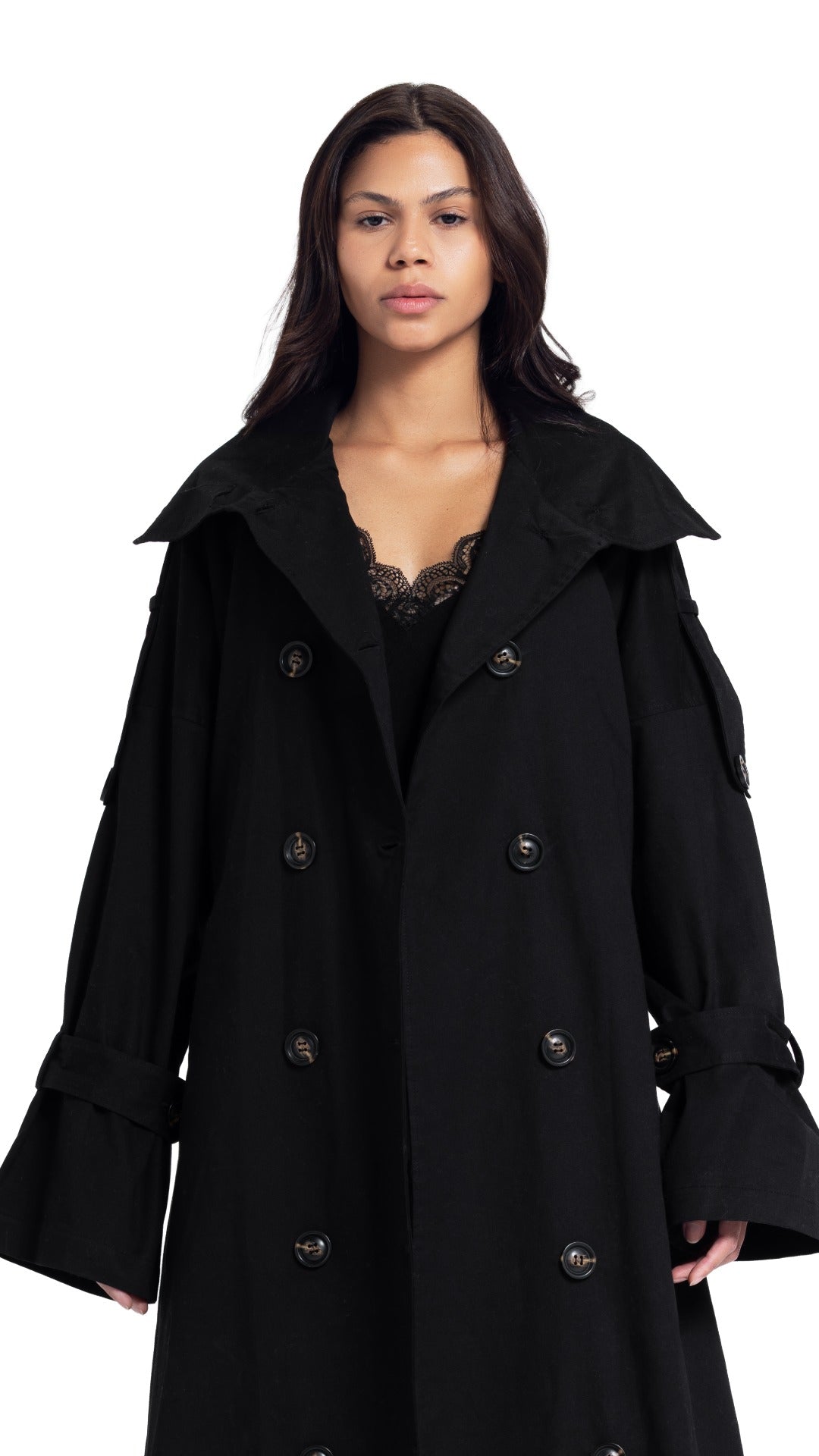 High-Collar Coat in Black