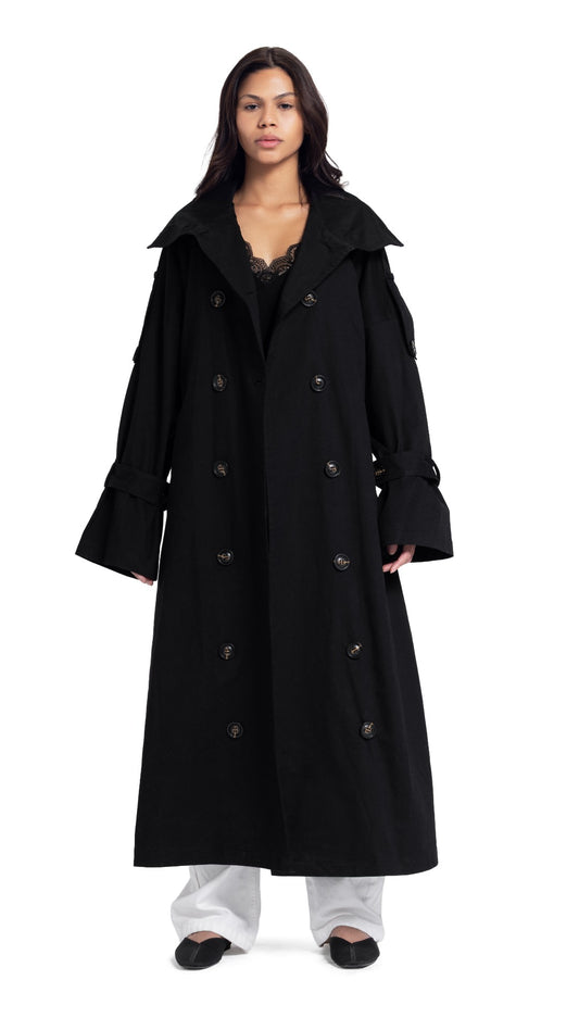 High-Collar Coat in Black