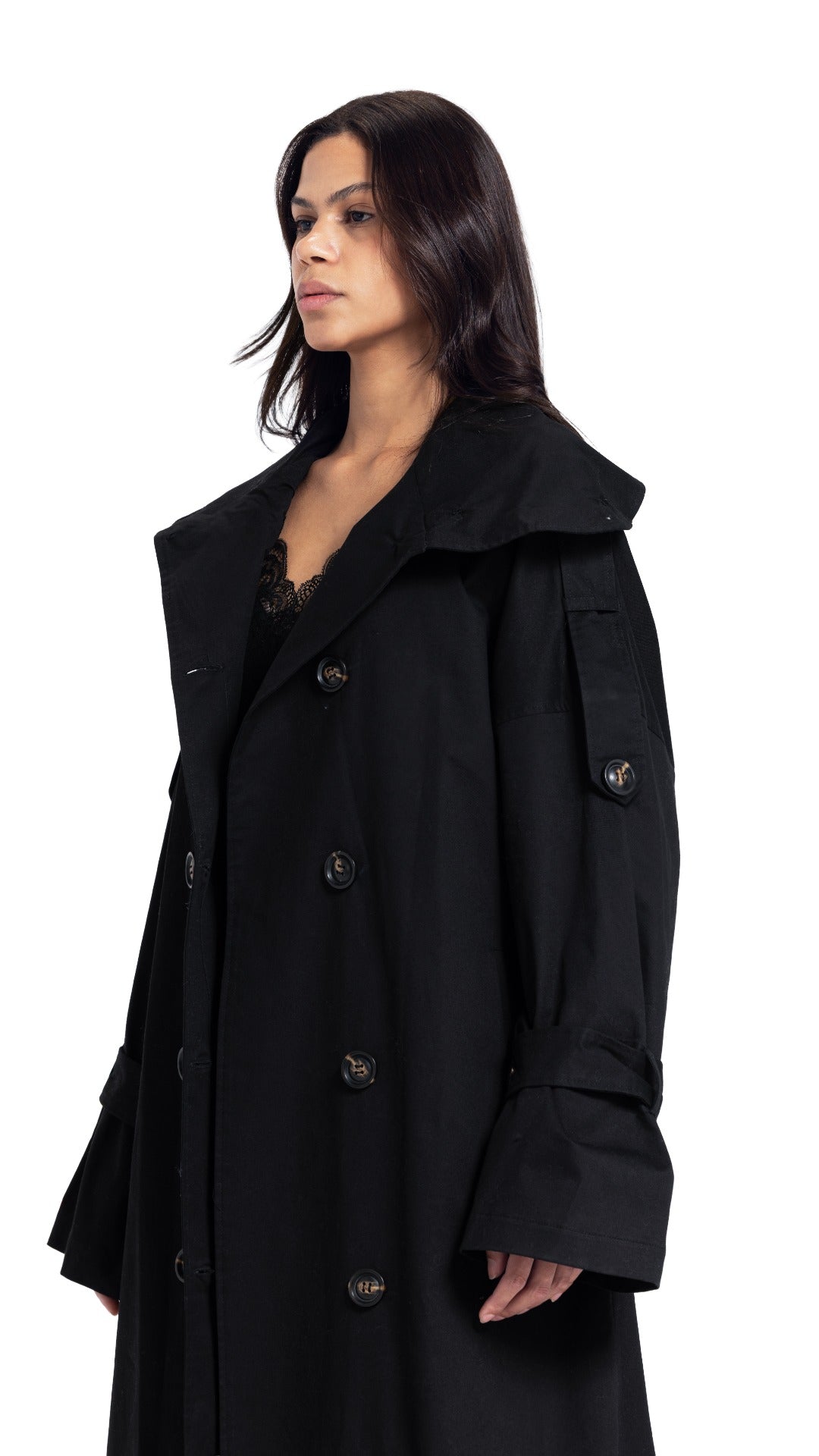 High-Collar Coat in Black