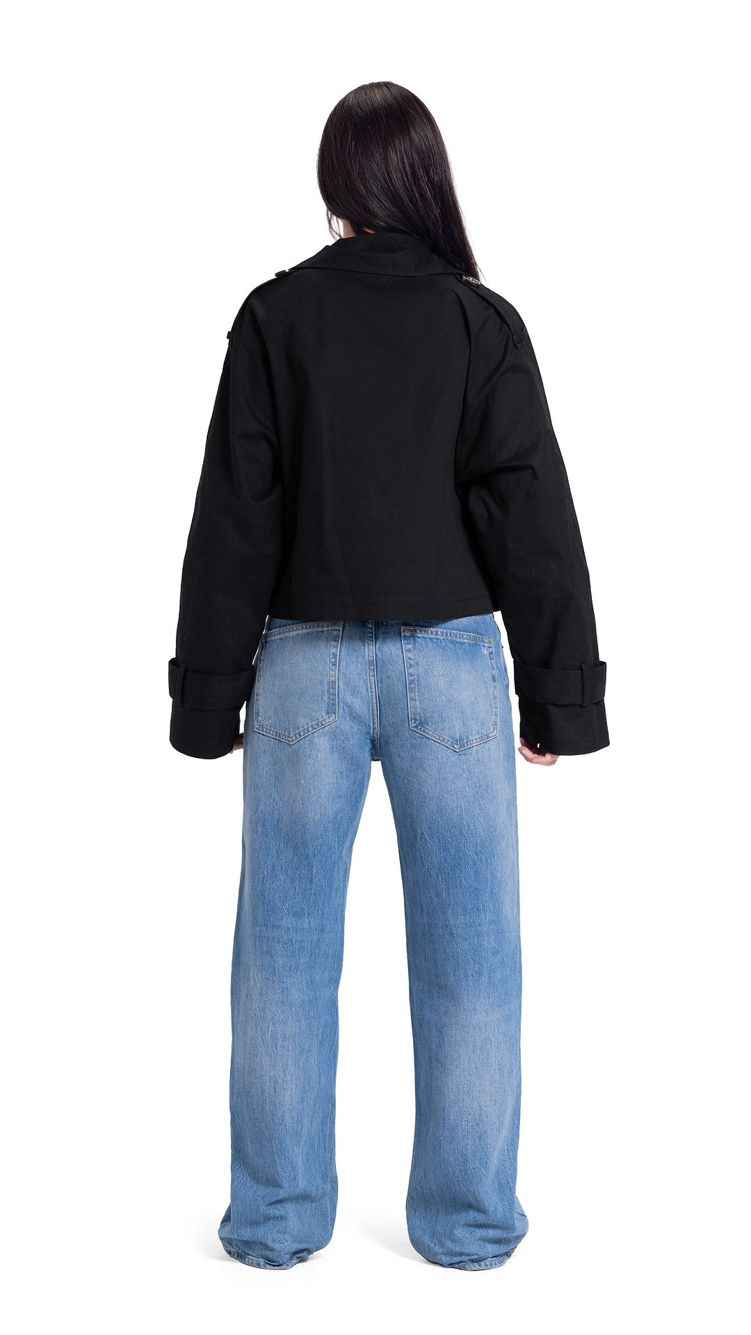 High-Collar Crop Coat in Black